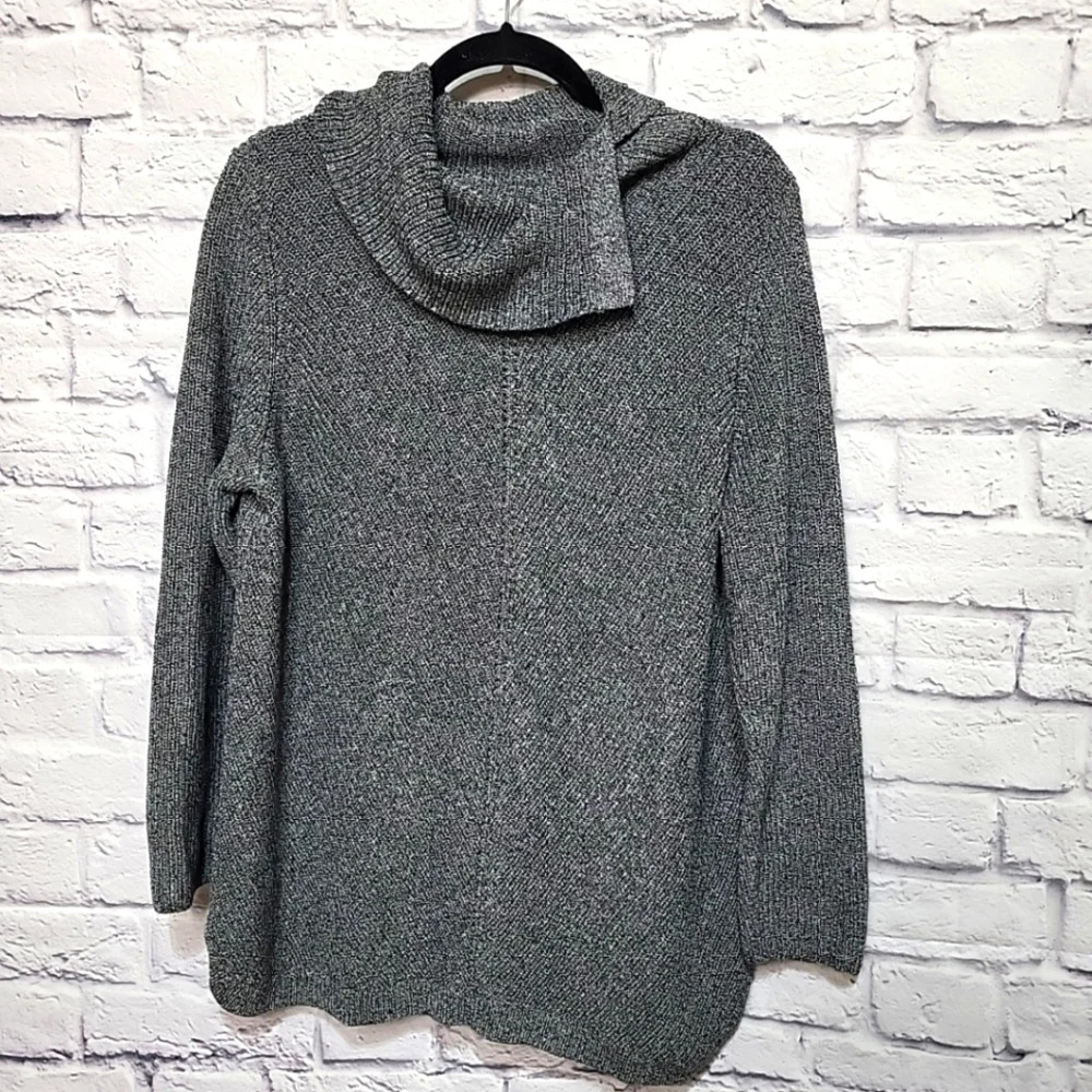 Talbots‎ Plus Knit Sweater Top with Draped Cowl Neck 1X Gray Blend